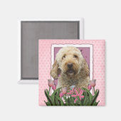 Moederdag - Roze Tulpen - Goldendoodle Magneet (Voorkant / Achterkant)