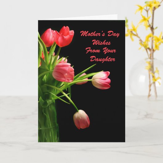 Moederdag roze tulpen kaart (Gele Bloem)