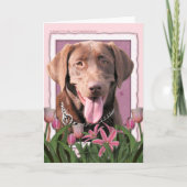 Moederdag - Roze Tulpen - Labrador - Chocolade Kaart (Voorkant)