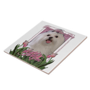 moederdag - Roze Tulpen - Maltees Tegeltje