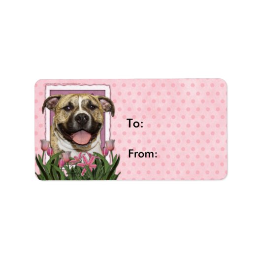 Moederdag - Roze Tulpen - Pitbull - Tijger Etiket (Voorkant)