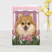 Moederdag - Roze Tulpen - Pomeranian Kaart (Gele Bloem)