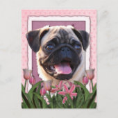 Moederdag - Roze Tulpen - Pug Briefkaart (Voorkant)