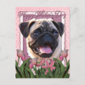 Moederdag - Roze Tulpen - Pug Briefkaart (Voorkant)
