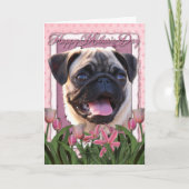 Moederdag - Roze Tulpen - Pug Kaart (Voorkant)