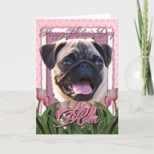 Moederdag - Roze Tulpen - Pug Kaart