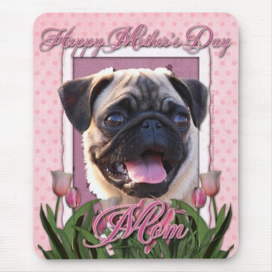 moederdag - Roze Tulpen - Pug Muismat (Voorkant)
