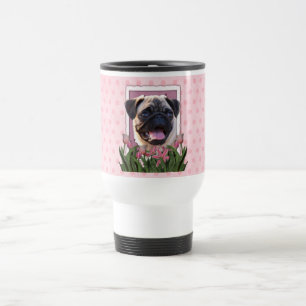moederdag - Roze Tulpen - Pug Reisbeker