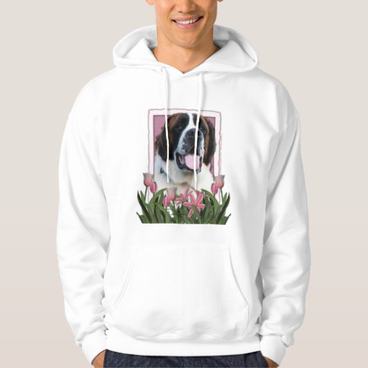 moederdag - Roze Tulpen - Saint Bernard - Mae Hoodie (Voorkant)