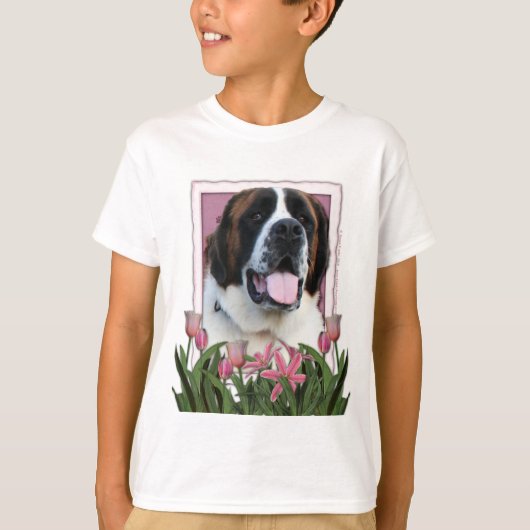 Moederdag - Roze Tulpen - Saint Bernard - Mae T-shirt (Voorkant)