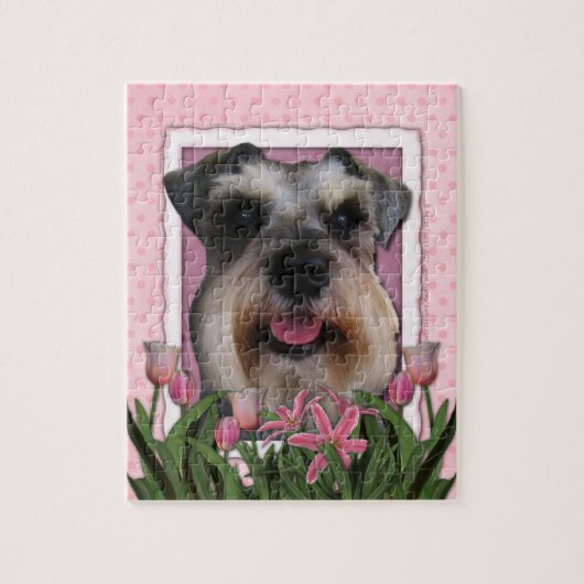 moederdag - Roze Tulpen - Schnauzer Legpuzzel (Verticaal)