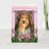 Moederdag - Roze Tulpen - Sheltie Kaart (Voorkant)