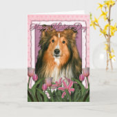 Moederdag - Roze Tulpen - Sheltie Kaart (Gele Bloem)