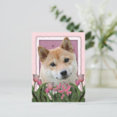 Moederdag - Roze Tulpen - Shiba Inu Briefkaart (Staand voorkant)