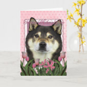 Moederdag - Roze Tulpen - Shiba Inu - Yasha Kaart (Gele Bloem)