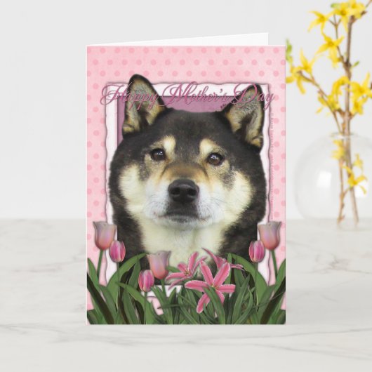 Moederdag - Roze Tulpen - Shiba Inu - Yasha Kaart (Gele Bloem)