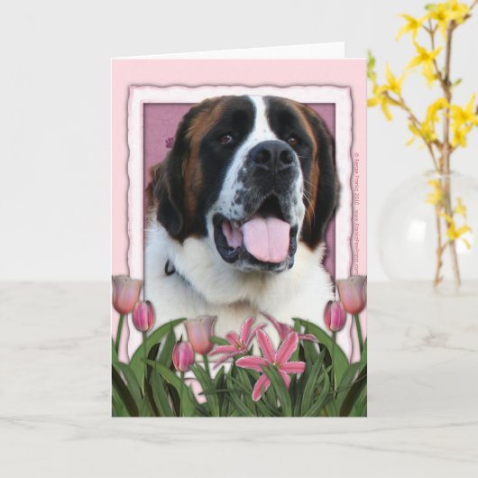 Moederdag - Roze Tulpen - Sint-bernard - Mae Kaart (Gele Bloem)