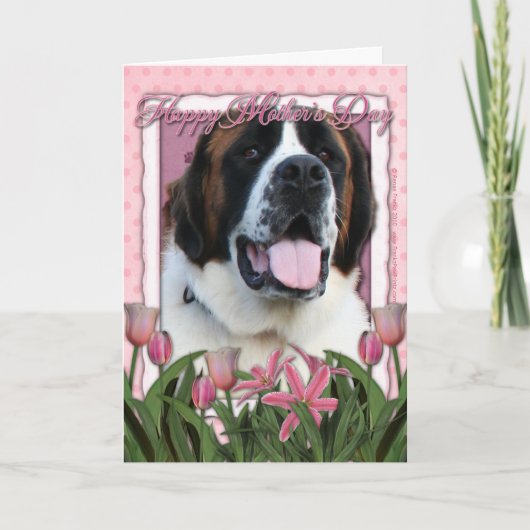 Moederdag - Roze Tulpen - Sint-bernard - Mae Kaart (Voorkant)