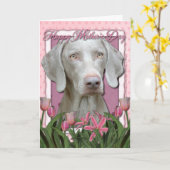 Moederdag - Roze Tulpen - Weimaraner - Gouden Ogen Kaart (Gele Bloem)