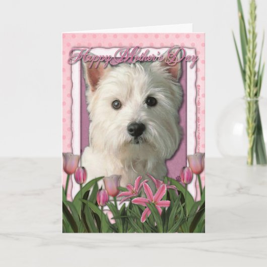 Moederdag - Roze Tulpen - West Highland Terrier Kaart (Voorkant)