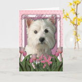 Moederdag - Roze Tulpen - West Highland Terrier Kaart (Gele Bloem)