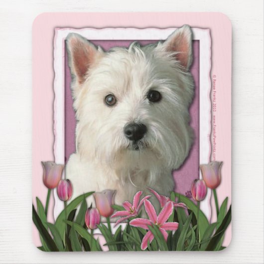 moederdag - Roze Tulpen - West Highland Terrier Muismat (Voorkant)