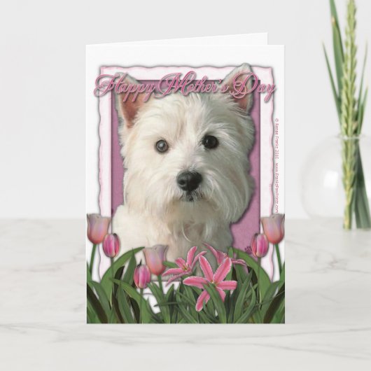 Moederdag - Roze Tulpen - Westie Kaart (Voorkant)
