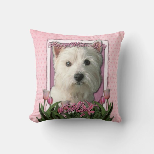 moederdag - Roze Tulpen - Westie Kussen (Voorkant)