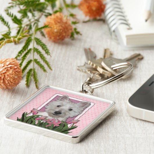 moederdag - Roze Tulpen - Westie Sleutelhanger (Zijkant)