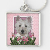 moederdag - Roze Tulpen - Westie Sleutelhanger (Voorkant)