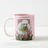 moederdag - Roze Tulpen - Wit Tweekleurige Koffiemok (Links)