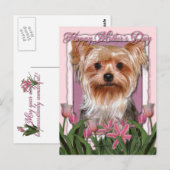 Moederdag - Roze Tulpen - Yorkshire Terrier Briefkaart (Voorkant / Achterkant)