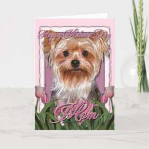 Moederdag - Roze Tulpen - Yorkshire Terrier Kaart