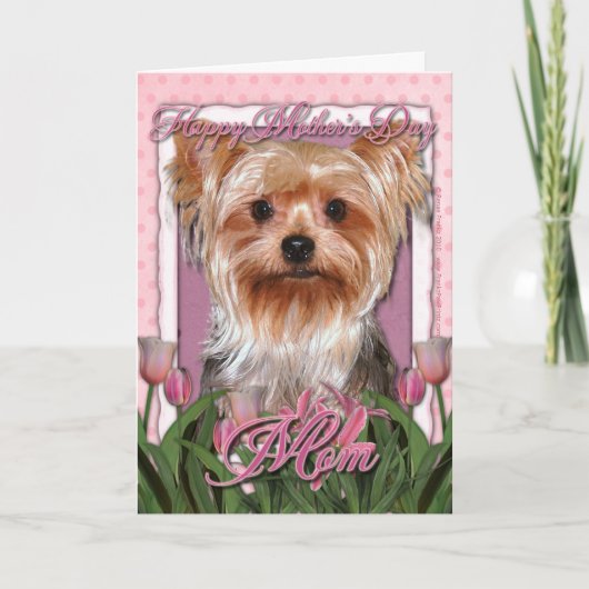 Moederdag - Roze Tulpen - Yorkshire Terrier Kaart (Voorkant)