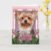 Moederdag - Roze Tulpen - Yorkshire Terrier Kaart (Gele Bloem)