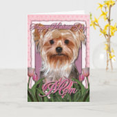 Moederdag - Roze Tulpen - Yorkshire Terrier Kaart (Gele Bloem)