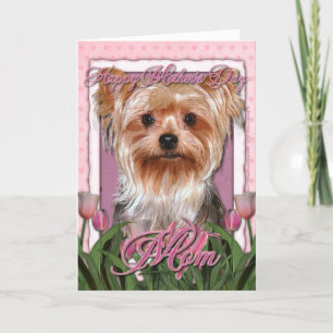 Moederdag - Roze Tulpen - Yorkshire Terrier Kaart