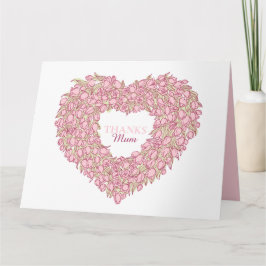 Moederdag roze tulpenhartje bouquet inkt kunst kaart