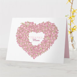 Moederdag roze tulpenhartje bouquet inkt kunst kaart