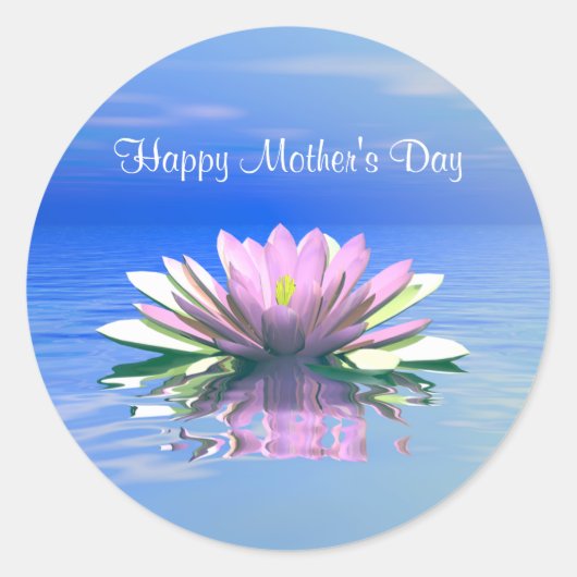 Moederdag Roze Water Lily Ronde Sticker (Voorkant)