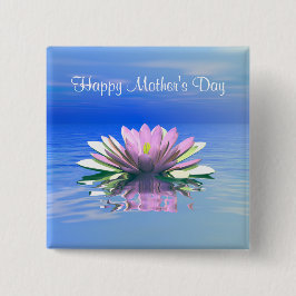 Moederdag Roze Water Lily Vierkante Button 5,1 Cm