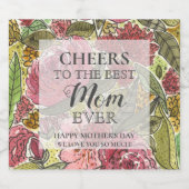 Moederdag roze Waterverf Flowers CHEERS best Sparkling Wijnetiket (Enkel label)