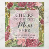 Moederdag roze Waterverf Flowers CHEERS best Wijn Etiket (Enkel label)