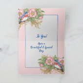 Moederdag Roze Waterverf Roos Bloemen Blauwvogel Kaart (Binnen)