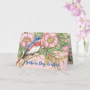 Moederdag Roze Waterverf Roos Bloemen Blauwvogel Kaart