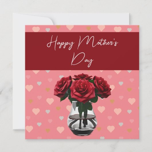 Moederdag rozen Boeket Bloemen Elegant Rood Bedankkaart (Voorkant)