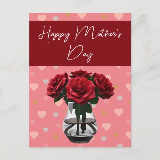 Moederdag rozen Boeket Bloemen Elegant Rood Briefkaart (Voorkant)