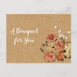 Moederdag Rozen Bouquet Rust Burlap Fabric Briefkaart