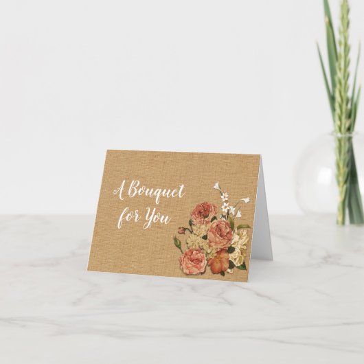 Moederdag Rozen Bouquet Rust Burlap Fabric Feestdagen Kaart (Voorkant)