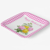 Moederdag Rozen met roze gingham Papieren Bordje (Gebogen)